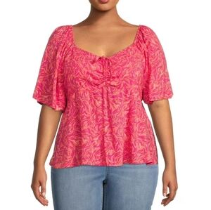 Terra & Sky Flutter Sleeve Top In Red/Magenta Combo Size 3X